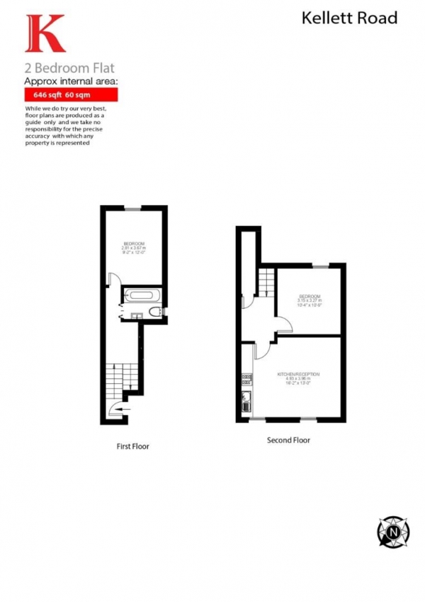 Floor Plan Image for 2 Bedroom Flat to Rent in Kellett Road, SW2