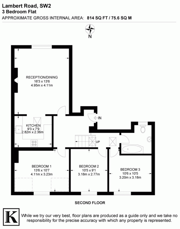 Floor Plan for 3 Bedroom Flat for Sale in Lambert Road, SW2, SW2, 5BE - Offers Over &pound600,000