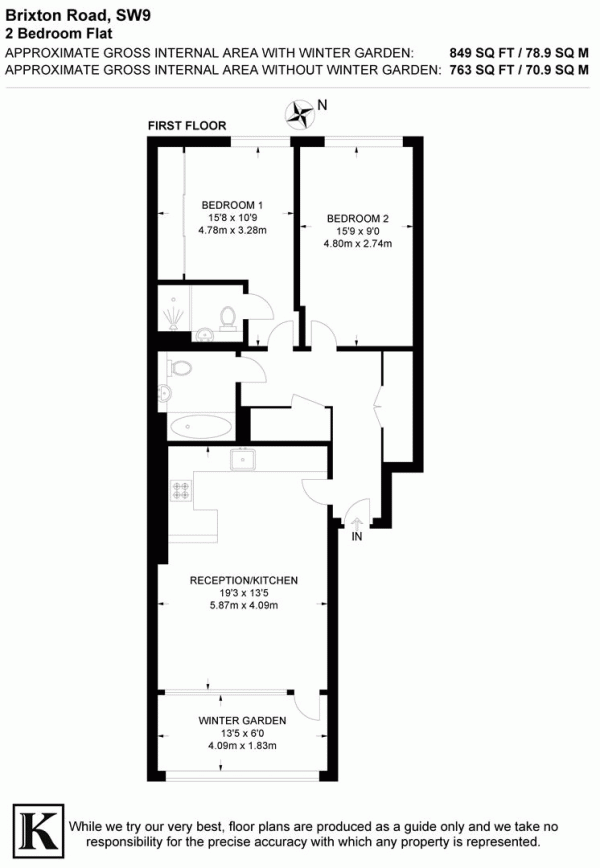 Floor Plan Image for 2 Bedroom Flat for Sale in Brixton Road, SW9