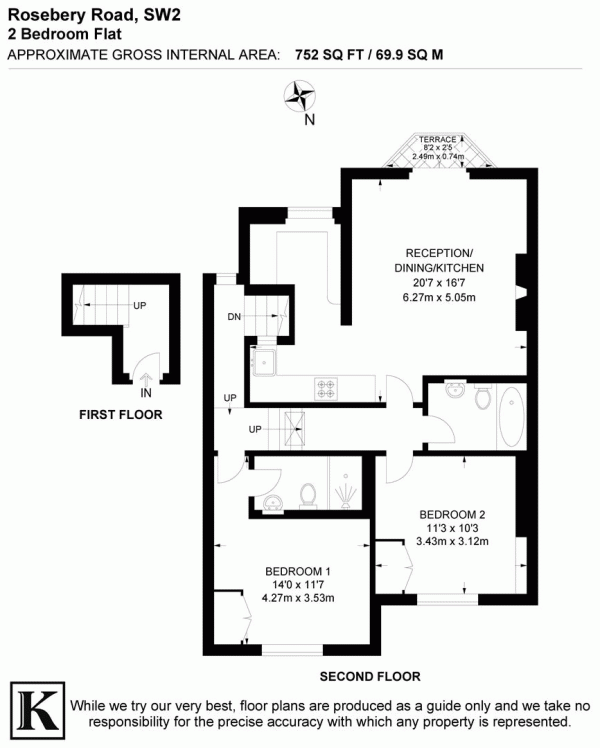 Floor Plan for 2 Bedroom Flat for Sale in Rosebery Road, SW2, SW2, 4DQ - Offers Over &pound645,000