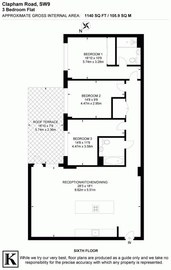 Floor Plan for 3 Bedroom Flat for Sale in Clapham Place, SW9, SW9, 9FA -  &pound1,025,000