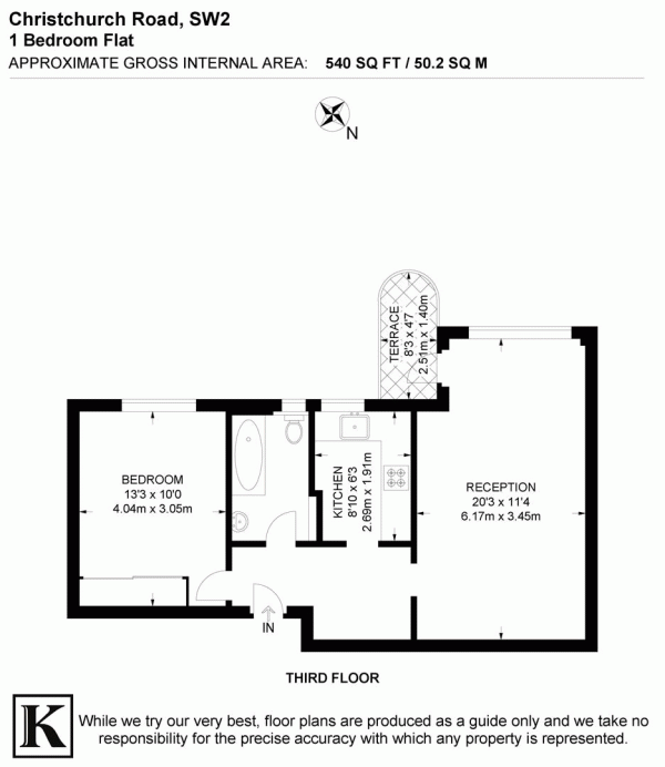 Floor Plan for 1 Bedroom Flat for Sale in Christchurch Road, SW2, SW2, 3UD -  &pound315,000