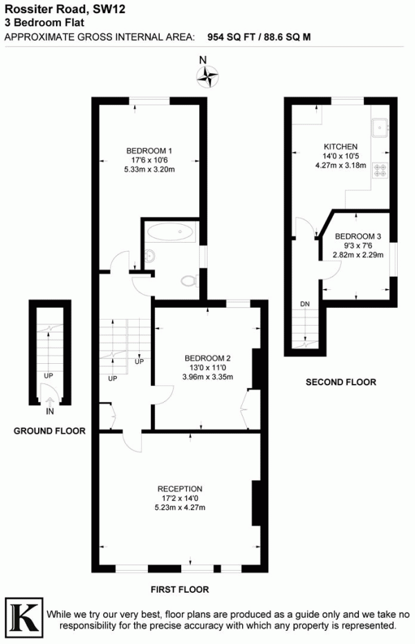 Floor Plan Image for 3 Bedroom Flat for Sale in Rossiter Road, SW12