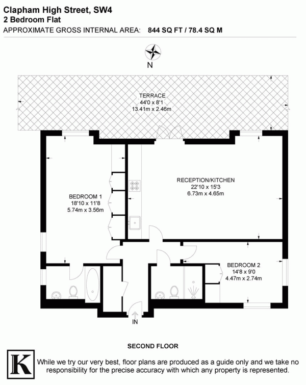 Floor Plan for 2 Bedroom Flat to Rent in Clapham High Street, London, SW4, 7TL - £646  pw | £2799 pcm