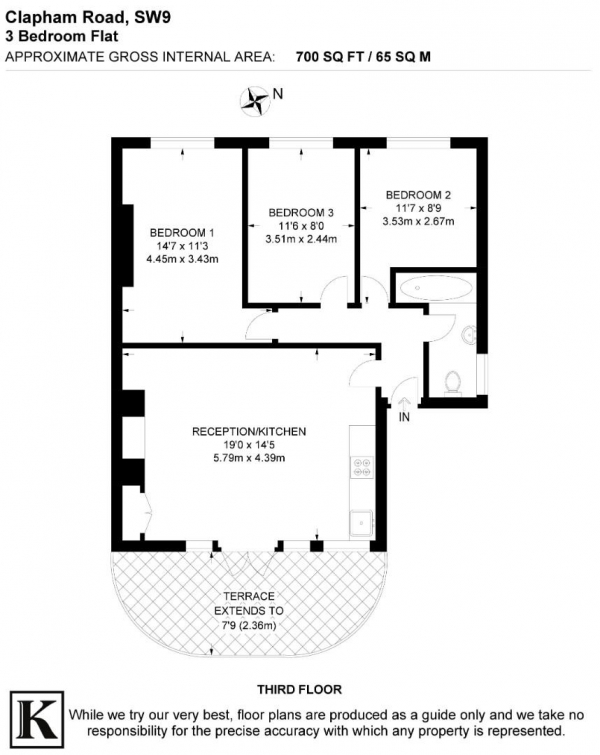 Floor Plan for 3 Bedroom Flat for Sale in Clapham Road, SW9, SW9, 9BT -  &pound700,000