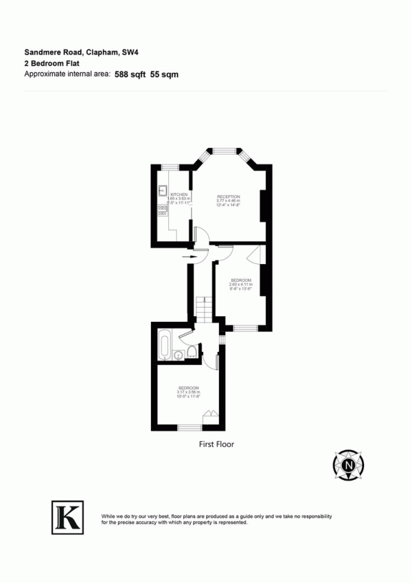 Floor Plan Image for 2 Bedroom Flat for Sale in Sandmere Road, SW4