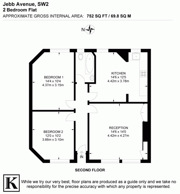 Floor Plan for 2 Bedroom Flat for Sale in Jebb Avenue, SW2, SW2, 5XQ -  &pound445,000