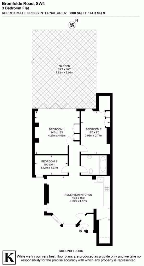 Floor Plan for 3 Bedroom Flat for Sale in Bromfelde Road, SW4, SW4, 6PS - Offers Over &pound750,000