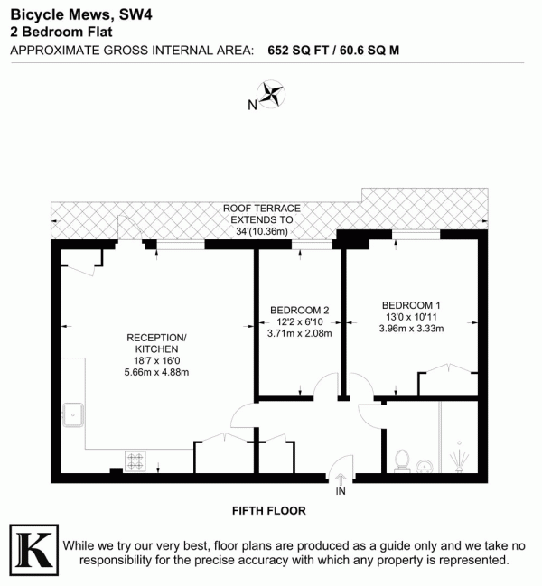 Floor Plan for 2 Bedroom Flat for Sale in Bicycle Mews, SW4, SW4, 6FF - Offers Over &pound550,000