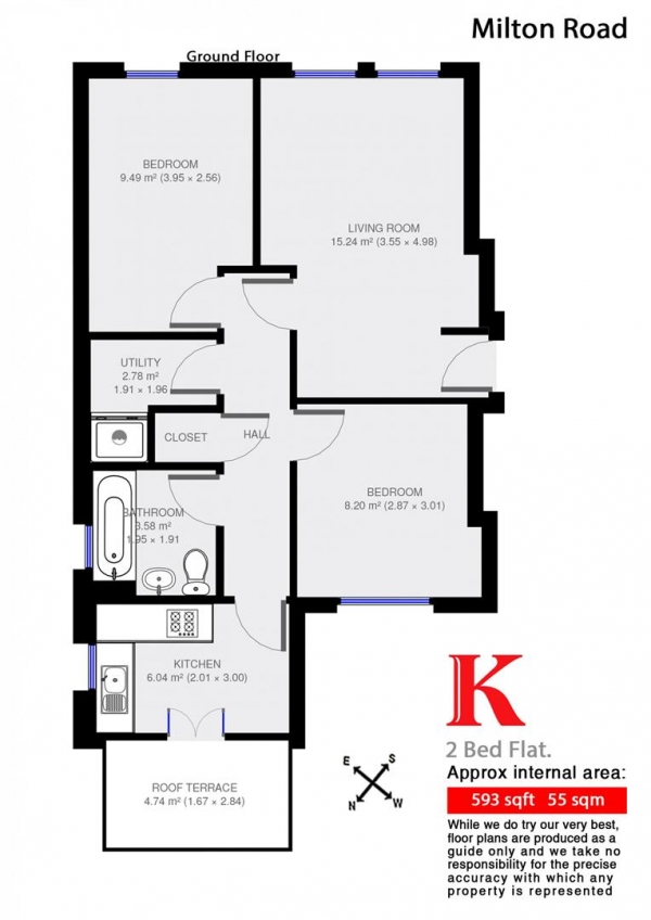 Floor Plan for 2 Bedroom Flat to Rent in Milton Rd, SE24, SE24, 0NW - £484  pw | £2097 pcm