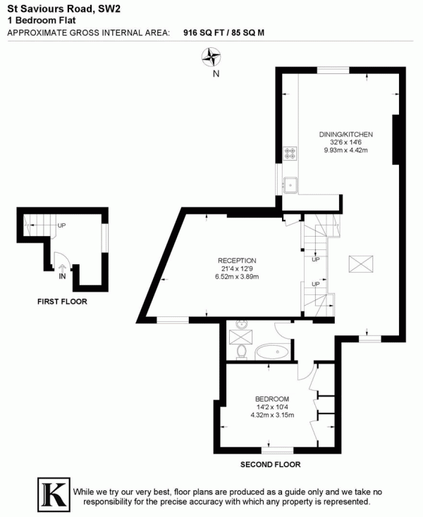 Floor Plan Image for 1 Bedroom Flat for Sale in St.Saviours Road, SW2