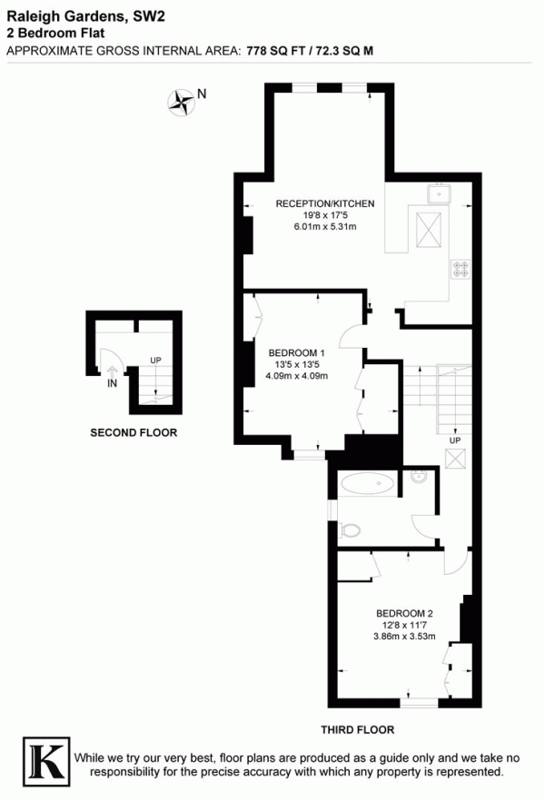 Floor Plan for 2 Bedroom Flat for Sale in Raleigh Gardens, SW2, SW2, 1AD -  &pound575,000