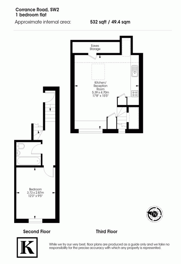 Floor Plan Image for 1 Bedroom Flat to Rent in Corrance Road, London