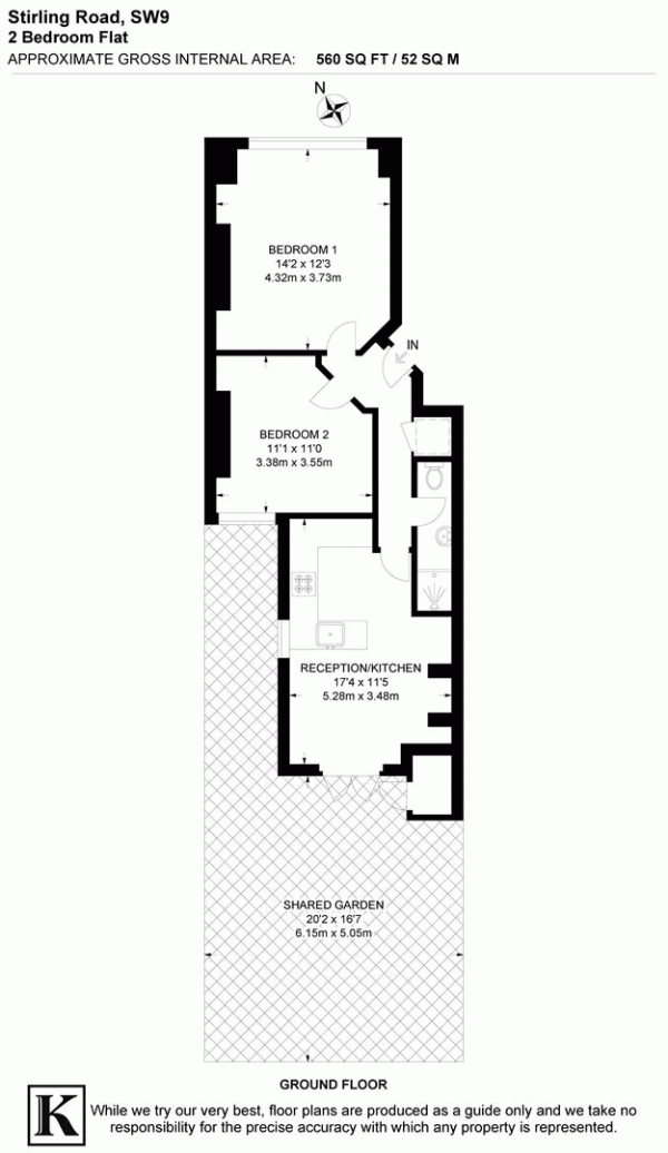 Floor Plan for 2 Bedroom Flat for Sale in Stirling Road, SW9, SW9, 9EF -  &pound525,000