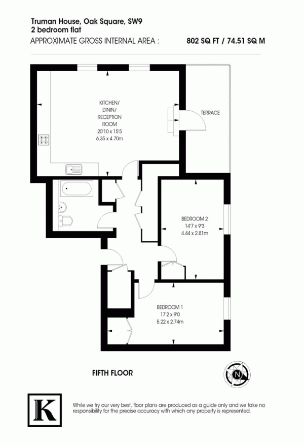 Floor Plan Image for 2 Bedroom Flat for Sale in Oak Square, SW9