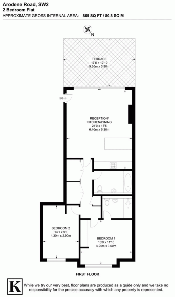 Floor Plan Image for 2 Bedroom Flat for Sale in Arodene Road, SW2