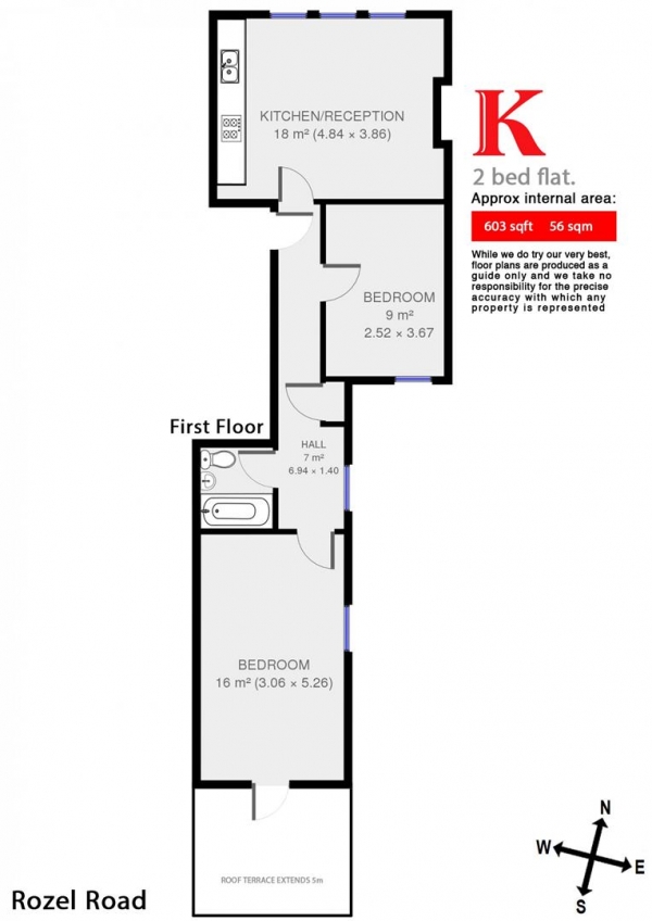 Floor Plan Image for 2 Bedroom Flat to Rent in Rozel Road, SW4