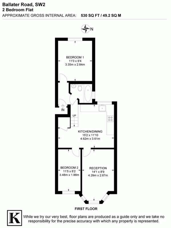 Floor Plan Image for 2 Bedroom Flat for Sale in Ballater Road, SW2