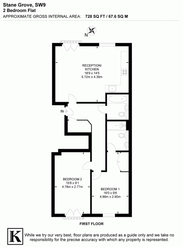 Floor Plan Image for 2 Bedroom Flat to Rent in Stane Grove, SW9