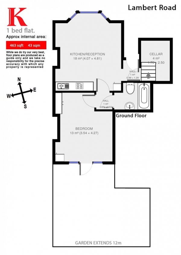 Floor Plan Image for 1 Bedroom Flat to Rent in Lambert Road, SW2