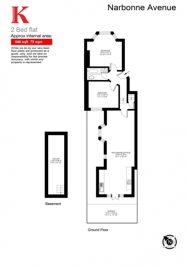 Floor Plan Image for 2 Bedroom Flat to Rent in Narbonne Avenue, SW4