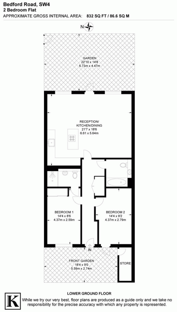 Floor Plan Image for 2 Bedroom Flat for Sale in Bedford Road, SW4