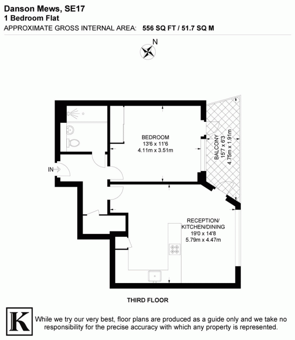 Floor Plan Image for 1 Bedroom Flat for Sale in Danson Mews, SE17