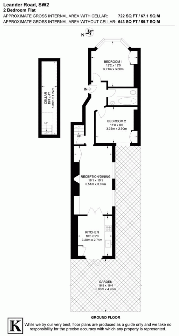 Floor Plan Image for 2 Bedroom Flat for Sale in Leander Road, SW2