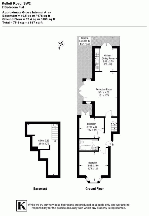 Floor Plan Image for 2 Bedroom Flat for Sale in Kellett road, SW2