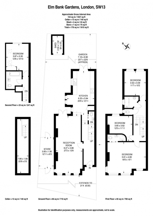 Floor Plan Image for 4 Bedroom End of Terrace House to Rent in Elm Bank Gardens, Barnes