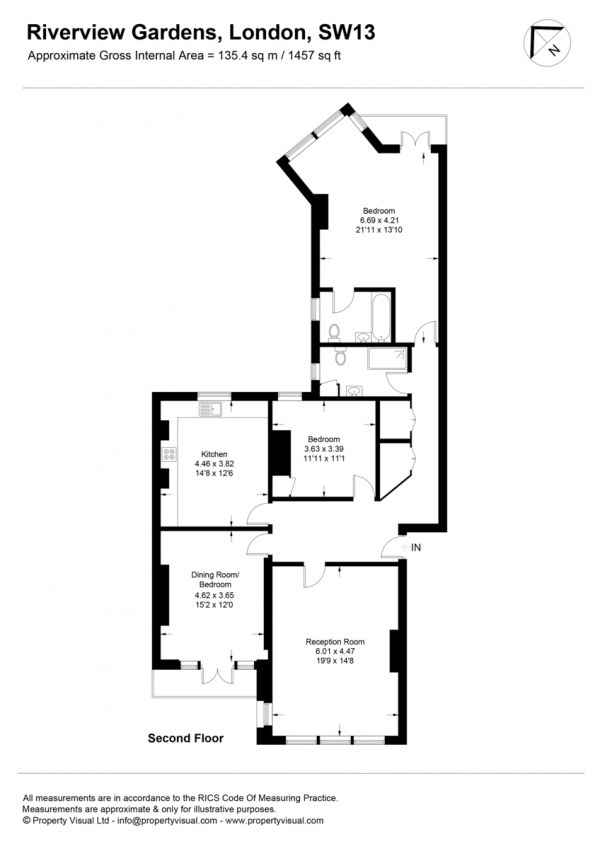 Floor Plan Image for 3 Bedroom Apartment for Sale in Riverview Gardens, Barnes