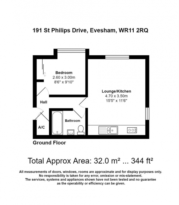 Floor Plan Image for 1 Bedroom Flat to Rent in St Philips Drive, Evesham