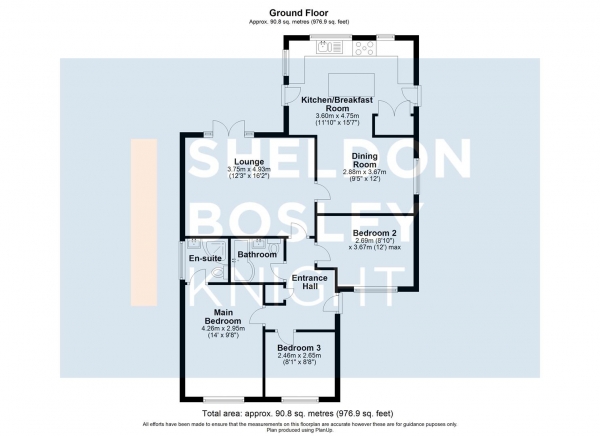 Floor Plan Image for 3 Bedroom Property to Rent in Fields Close, Badsey