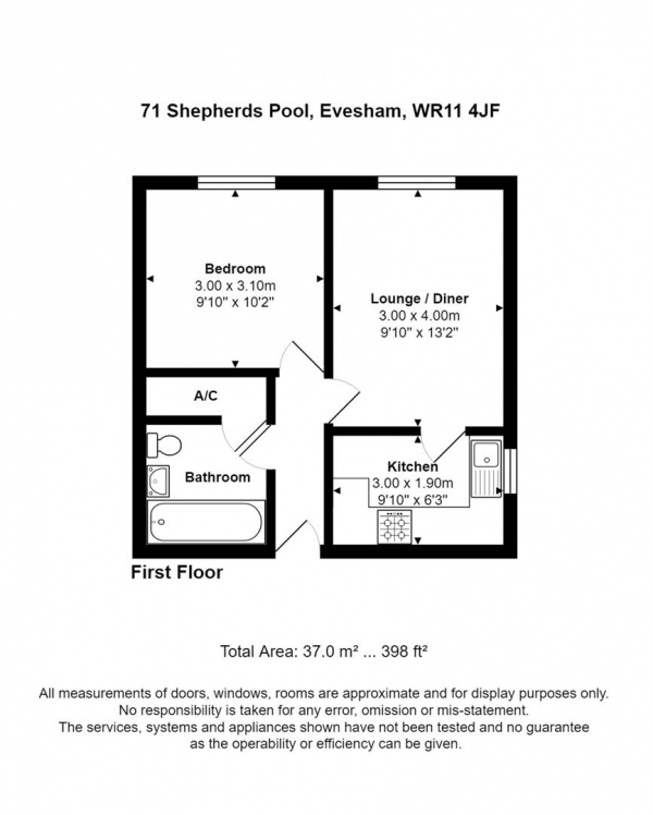 Floor Plan Image for 1 Bedroom Flat to Rent in Shepherds Pool, Evesham