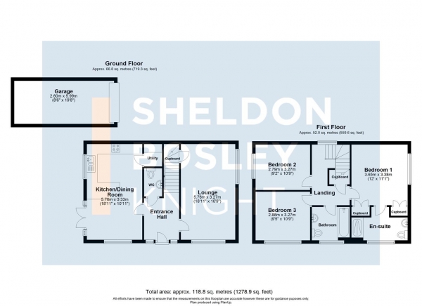 Floor Plan Image for 3 Bedroom Detached House for Sale in Turnpike Drive, Evesham