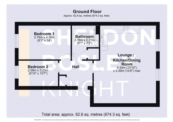 Floor Plan Image for 2 Bedroom Apartment to Rent in Brick Kiln Place, Evesham