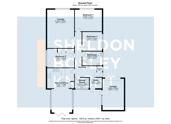 Floor Plan Image for 3 Bedroom Detached Bungalow for Sale in Arrow Lane, North Littleton, Evesham