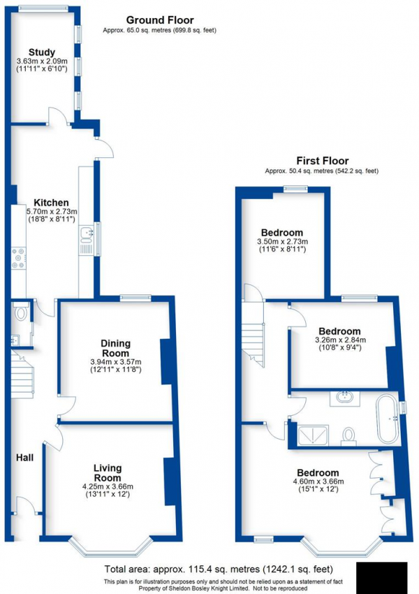 Floor Plan Image for 3 Bedroom End of Terrace House for Sale in Granville Street, Leamington Spa