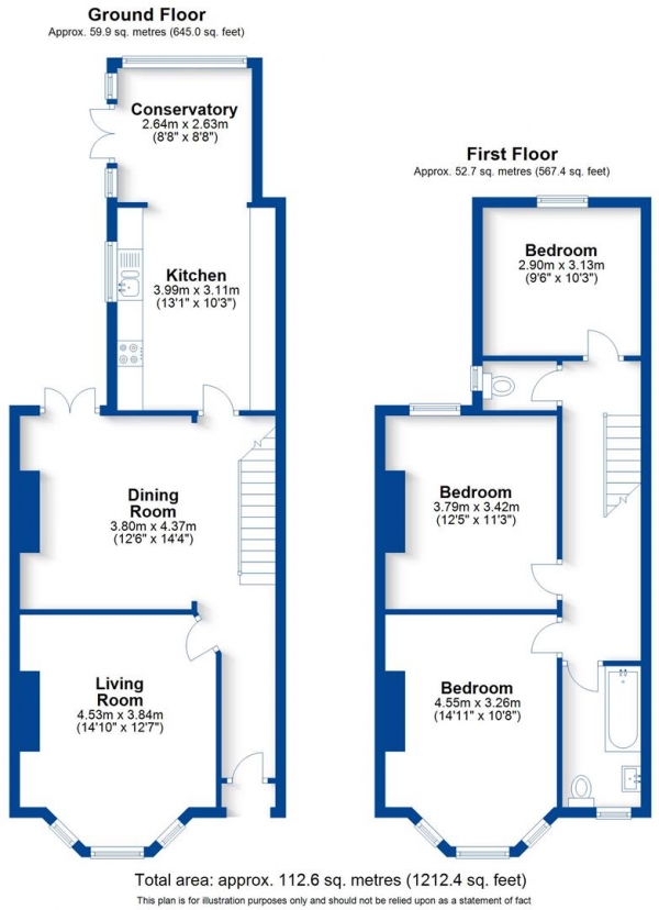 Floor Plan Image for 3 Bedroom Terraced House for Sale in Wathen Road, Leamington Spa