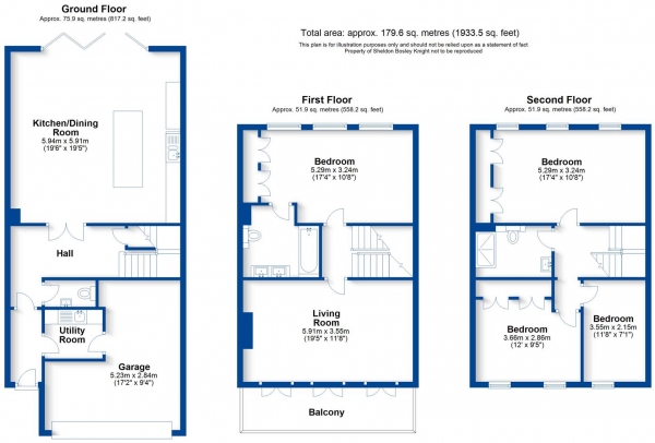 Floor Plan Image for 4 Bedroom Town House for Sale in Lillington Avenue, Leamington Spa