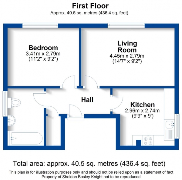 Floor Plan for 1 Bedroom Apartment for Sale in Avenue Road, Leamington Spa, CV31, 3PG - Guide Price &pound187,500