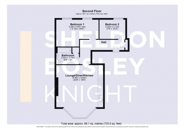 Floor Plan for 2 Bedroom Apartment for Sale in Clarence Terrace, Warwick Street, Leamington Spa, CV32, 5LD - Guide Price &pound280,000