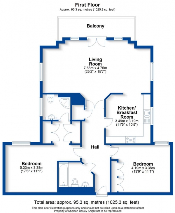 Floor Plan for 2 Bedroom Apartment for Sale in Beverley Road, Leamington Spa, CV32, 6PH - Guide Price &pound400,000