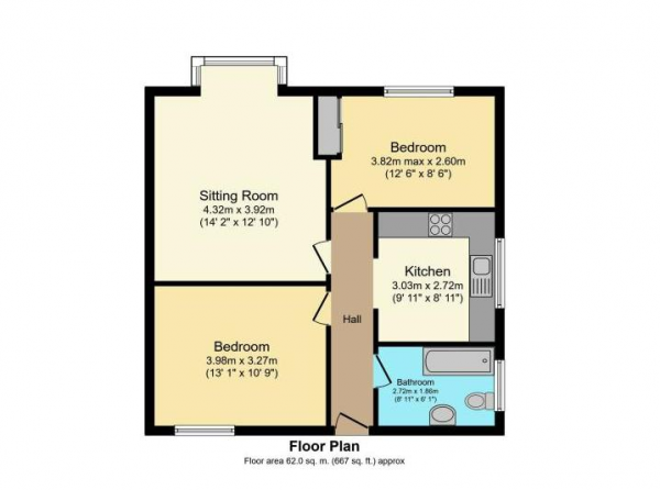 Floor Plan for 2 Bedroom Flat to Rent in Leam Terrace, Leamington Spa, CV31, 1BQ - £276 pw | £1195 pcm