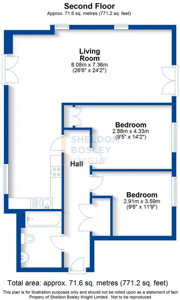 Floor Plan for 2 Bedroom Apartment for Sale in The Parade, Leamington Spa, CV32, 4NL - Guide Price &pound250,000