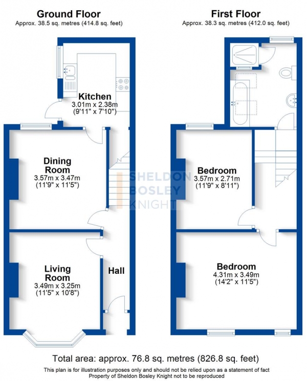 Floor Plan Image for 2 Bedroom End of Terrace House to Rent in Grove Place, Leamington Spa