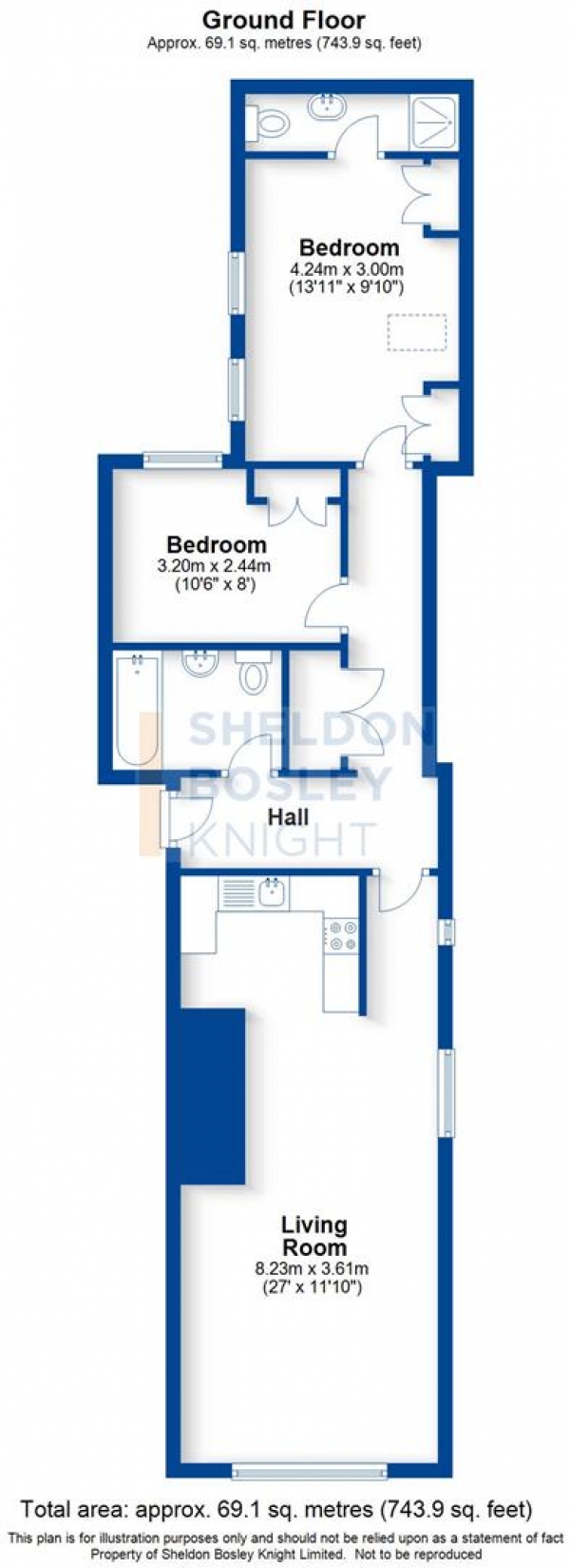 Floor Plan Image for 2 Bedroom Apartment to Rent in Clarendon Street, Leamington Spa