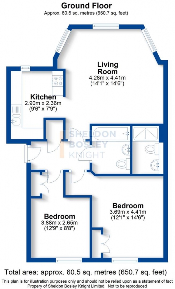 Floor Plan Image for 2 Bedroom Flat to Rent in Kenilworth Road, Leamington Spa