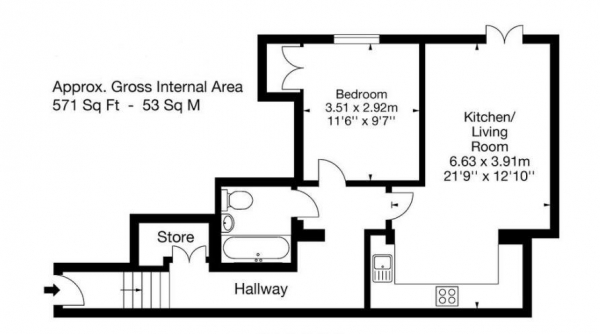 Floor Plan Image for 1 Bedroom Apartment to Rent in Kenilworth Road, Leamington Spa