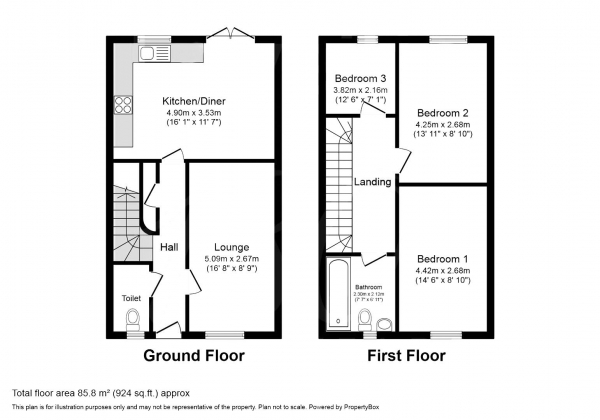 Floor Plan Image for 3 Bedroom Terraced House to Rent in Stoneleigh View, Kenilworth